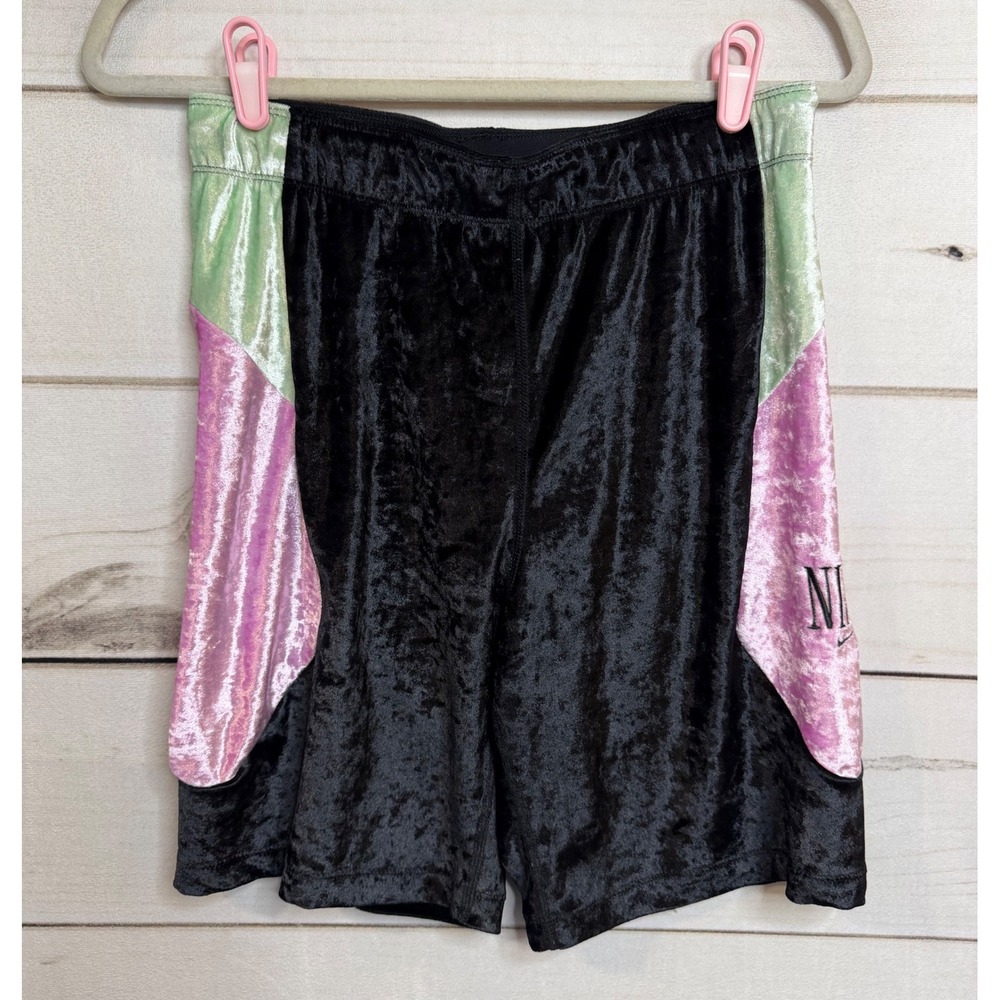Nike Sportswear Women Black Pink Green Crushed Velvet Colorblock‎ Shorts Large